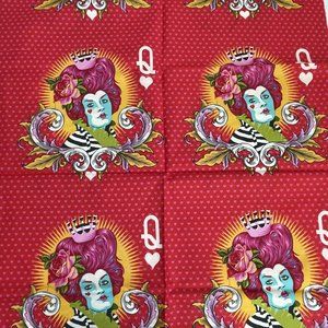 Alice in Wonderland Red Printed Novelty Whimsical Fabric Cut 44” x 19”